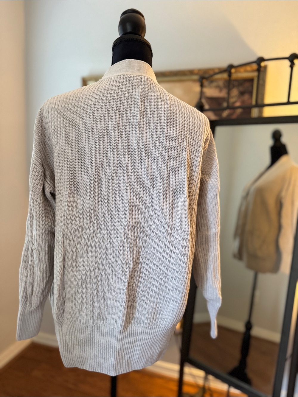 LOFT Cream Ribbed Button-Front Cardigan - Picture 3 of 5